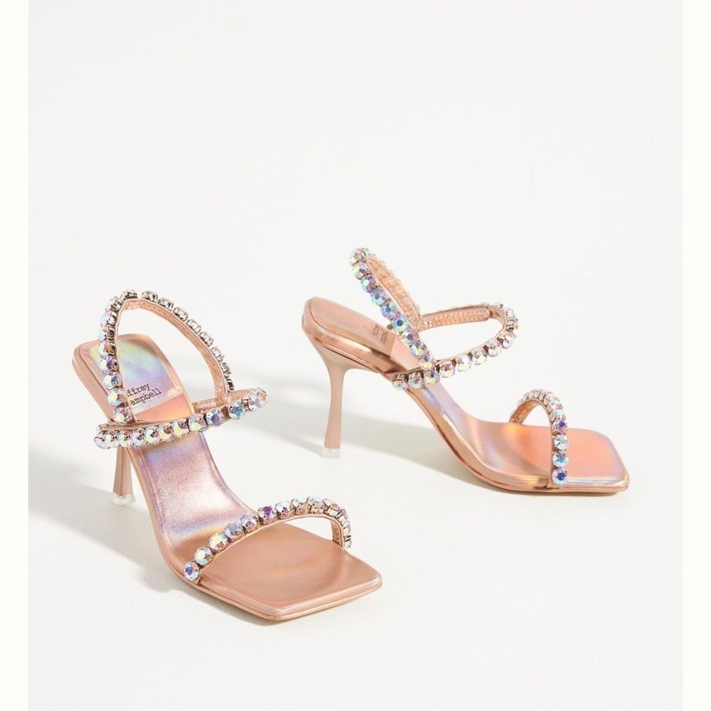 Jeffrey Campbell Womens Saints Rose Gold Metallic Pu+Faux Diamo Sandals Size 8.5 - Picture 5 of 10